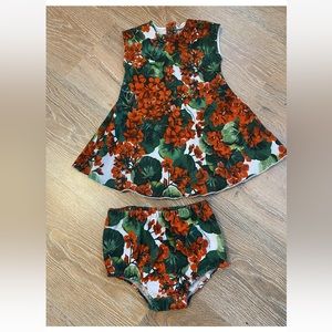 Floral Kids Dress Set - Orange and Green